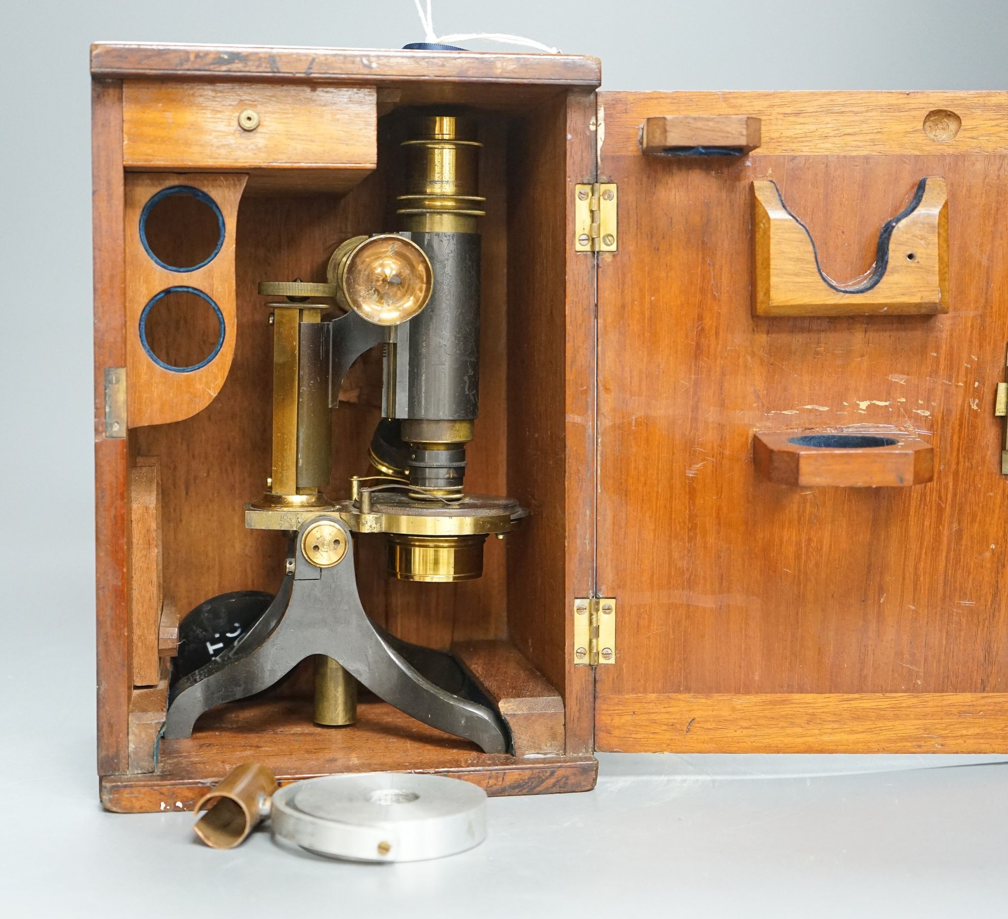 A Victorian microscope, in a mahogany case